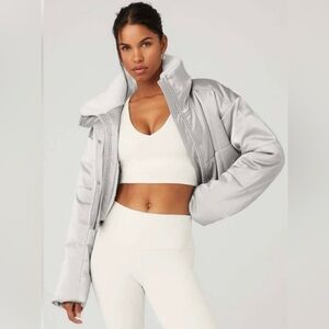 ALO Yoga Women's Orion cropped Metallic Gray Puffer Jacket
